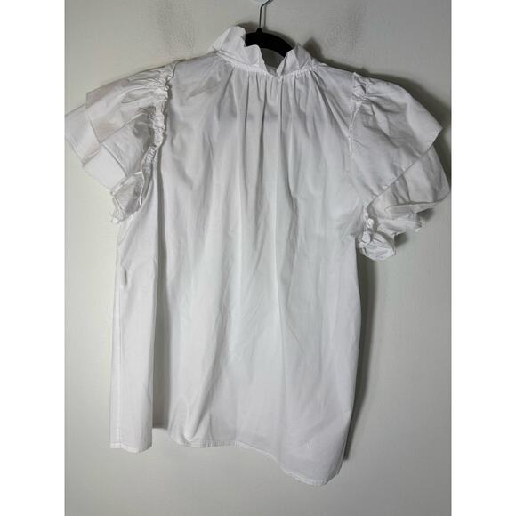 Sofia Made in Italy White V-Neck Flutter Sleeve Cotton Top Sz S - Picture 2 of 2